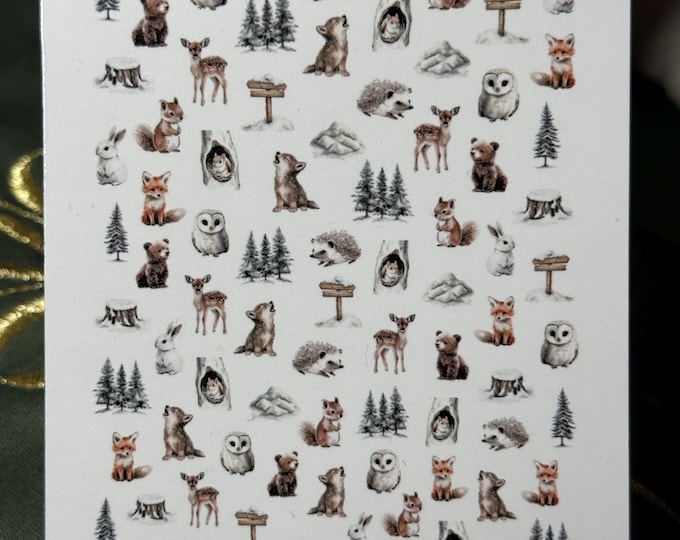Winter Woodland Animals Nail Stickers - Waterslide Nail Decals - Nail Art Christmas Forest, Winter, Snow, Cute Woodland Animals