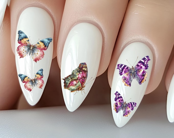 Watercolor Butterfly Water Slide Nail Stickers, Caterpillars and Butterflies