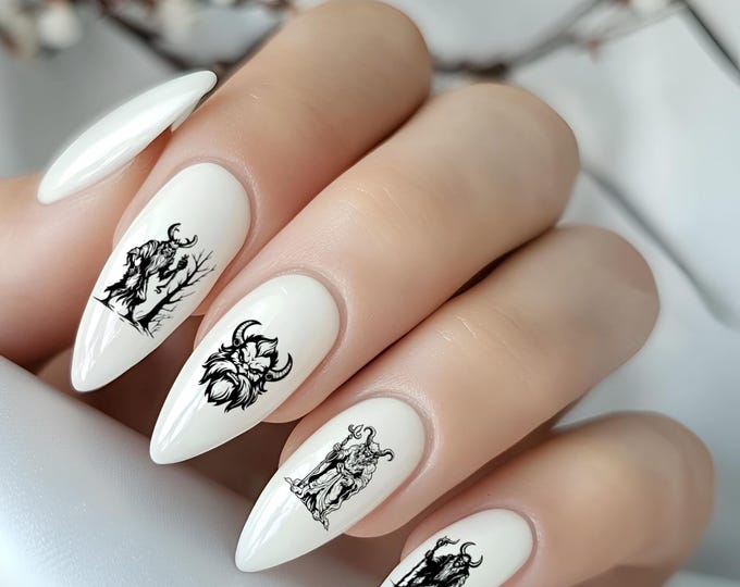 Krampus, Krampus nail stickers, Krampus nails, spooky nail art, waterslide decals, nail stickers, Christmas Krampus