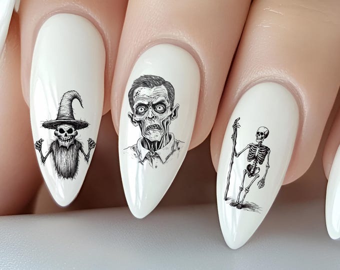 Antique Halloween Water Nail Stickers, Water Decals for Nails – Vampire, Victorian, Gothic, Spooky Ghost