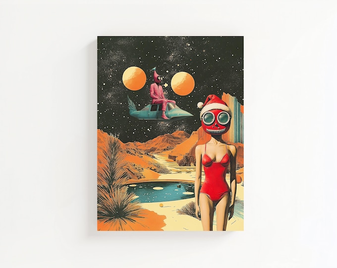Surreal Christmas Desert Poster, Woman on the Moon, Color Poster, Wall Art, Art Print, Wall Poster