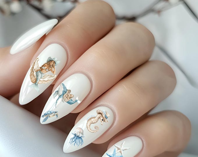 Western-themed nail stickers, summery cowgirl nail art, waterslide decals, rodeo blue design