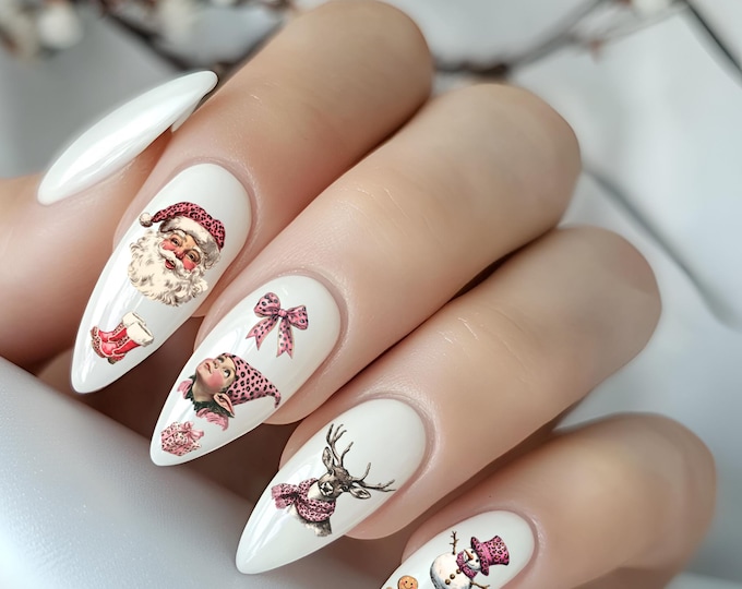 Nail Stickers, Retro Christmas Water Slide Nail Stickers Decals for Nails Nail Art Nail Design Leopard