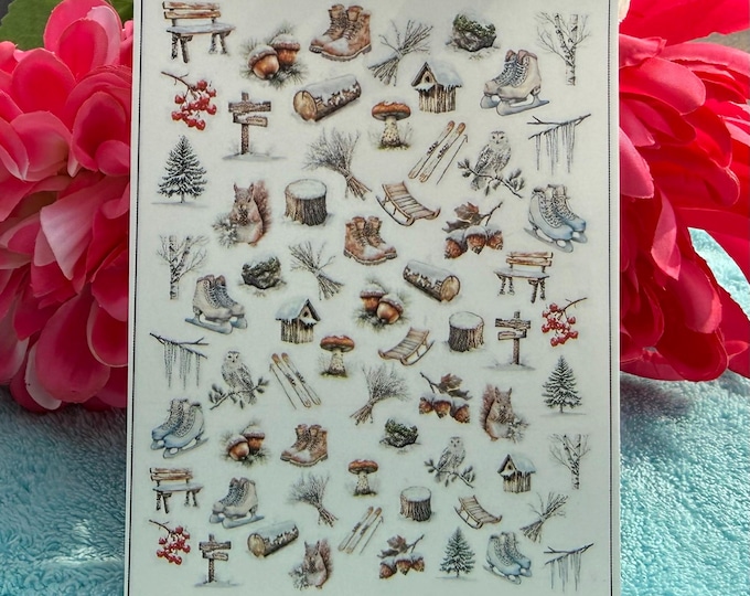 Frosty Winter Water-Slide Nail Decals – Snow & Winter Landscape Nail Stickers