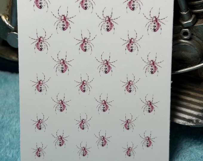 Pink spider water nail stickers, water slide stickers for nails, Halloween nail art stickers, creepy spider