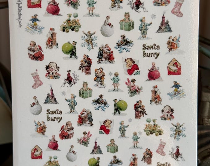 Quirky Christmas nail stickers, vintage Christmas children nail art decal elf