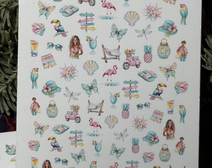 2D Water Nail Stickers Summer, Stickers for Nails, Nail Art Summer Vacation, Parrot, Pineapple, Starfish Part 2