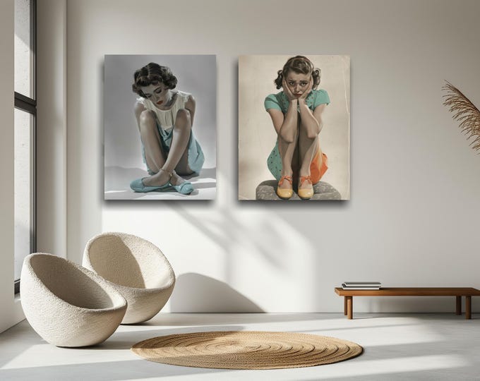 Posters - Funny Vintage Female Portraits, Female Expressions, Expressive Women, Vintage Girls on Canvas