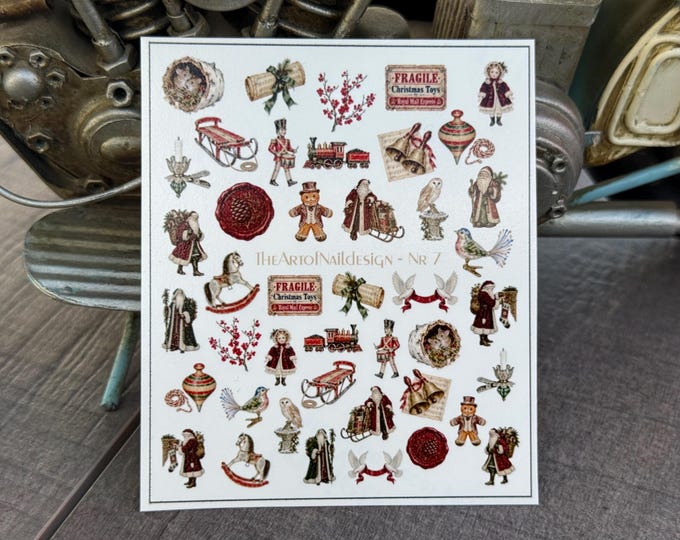 Victorian Christmas Water-Slide Decal Sticker | Santa Claus Nails | Nail Art | Postcard | Toy | Tree Ornament