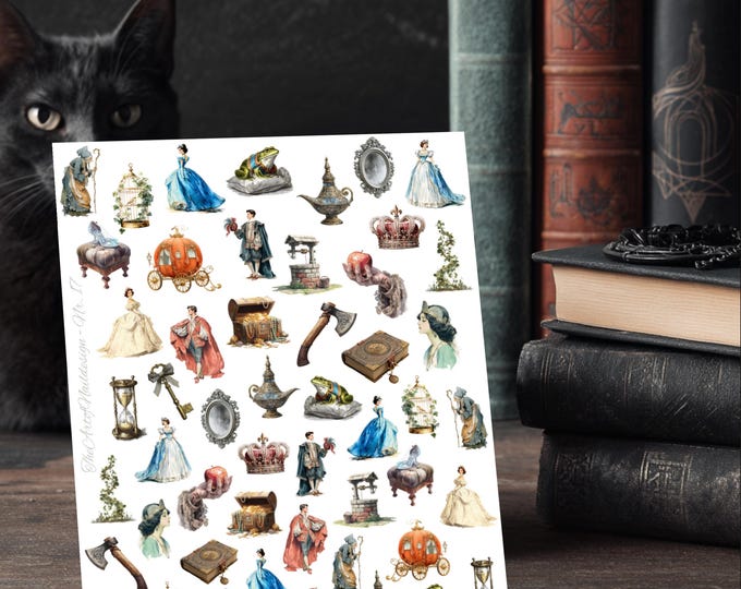 Vintage fairytale nail art waterslide stickers for nails, princess and prince nail stickers