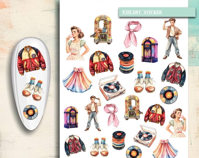 Nail Stickers / 50s Nail Stickers / Element Stickers / Water Nail Decals / Retro 1950s Style Nail Art