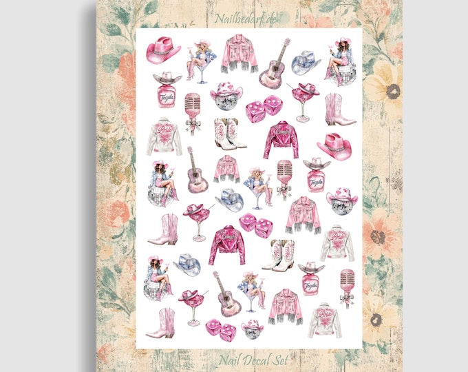 Western Party - Waterslide Nail Decals - Cowgirl, Disco, Country Style, Wild West