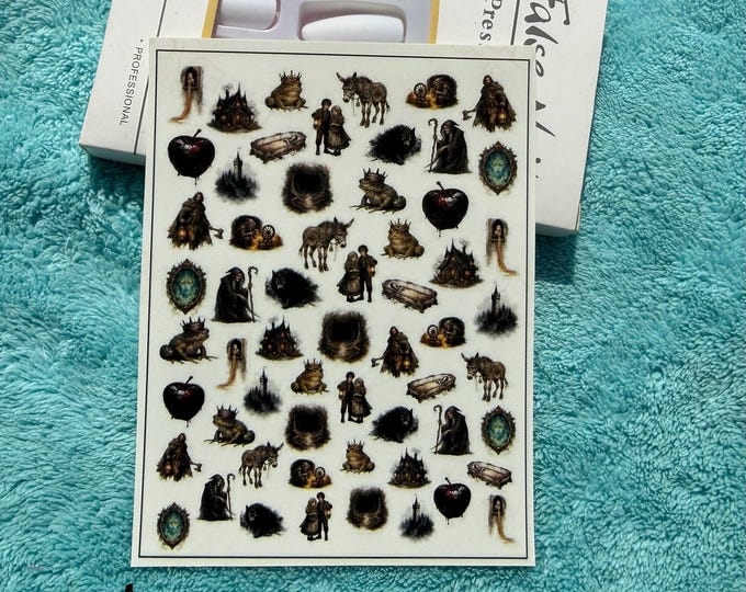 Cute fairy tale nail stickers, Rapunzel nails, Hansel & Gretel nail art, water-slide decals featuring fairy tale characters