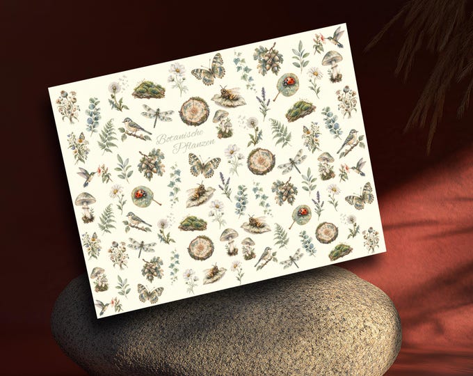 Botanical Plant Water-Slide Decal Stickers, Nail Art for Nails, Fingernail Decals, Water-Transfer Nail Decals