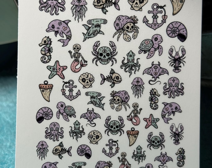 Gothic Cursed Sea Creatures Water Slide Stickers for Nails, Nail Art Nail Stickers, Creepy Stickers