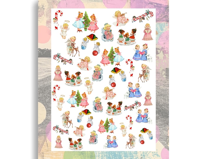 Vintage Christmas nail stickers | Water-slide nail art | Angel nail design, cute children's candy cane