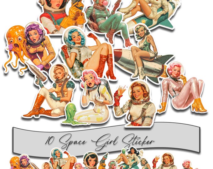 Sticker Set | Vinyl Stickers | Waterproof Stickers | Laptop Stickers, Retro Space, Outer Space