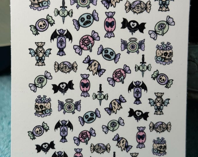 Gothic pastel cute waterslide stickers for nails, nail art nail stickers cursed sweets