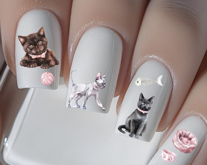 Cat Mom Nail Stickers Cute Cat Decals Waterslide Nail Art Stickers