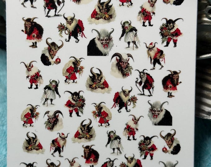 Krampus, Krampus nail stickers, Krampus nails, spooky nail art, waterslide decals, nail stickers, Christmas Krampus