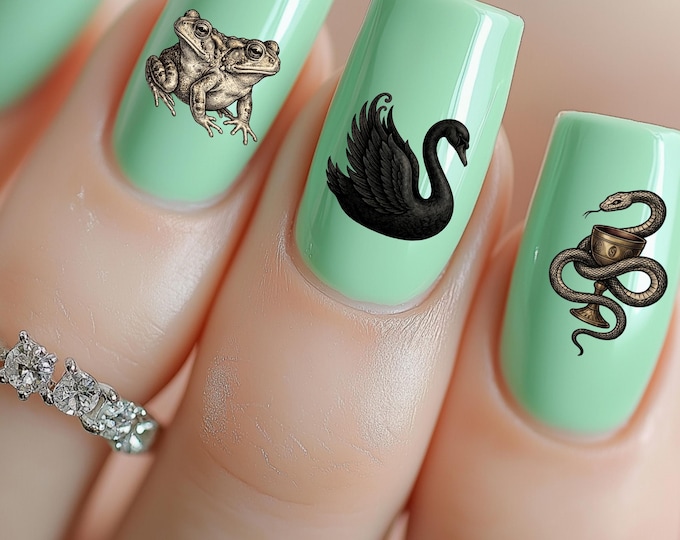 Occult animal water nail stickers, water slide stickers for nails, Gothic art nail stickers