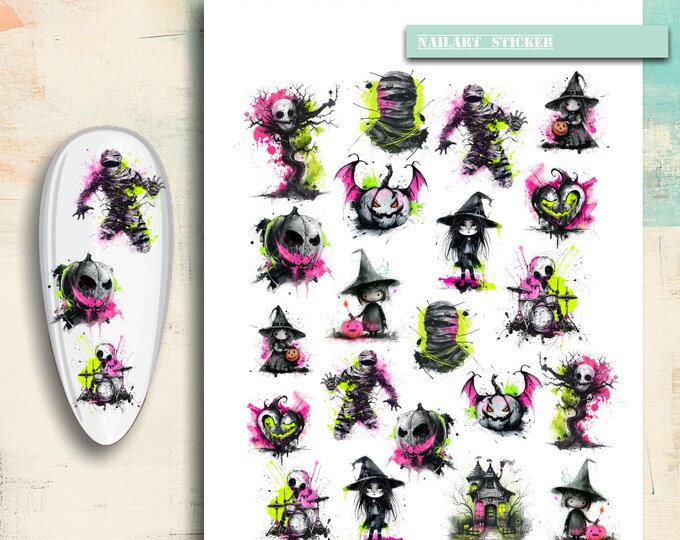 Nail Stickers / Halloween / Neon Halloween / Water Nail Decals / Spooky / Nail Art