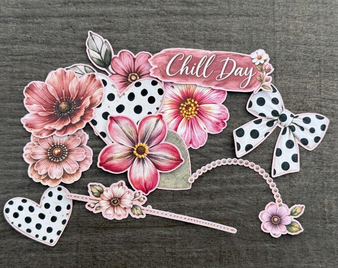 Vintage Garden Stickers – floral, ribbon, and heart-themed designs, available in 2 sizes