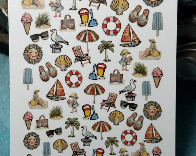 Retro Beach Water Slide Nail Stickers, Water Slide Stickers for Nails, Holiday Nail Stickers, Vintage Beach, Summer XL