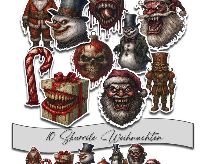 Quirky Christmas Stickers, Horror Christmas, Evil Snowman, Gothic, Creepy