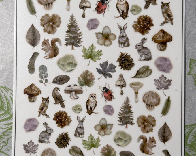 Vintage nature forest nail art water slide stickers for nails, nail stickers mushrooms, forest animals, butterflies