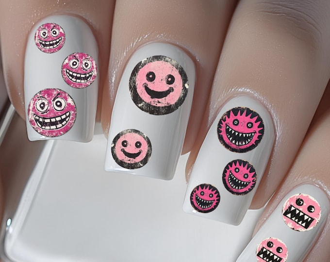 Monster Smiley Nail Stickers - Waterslide Decal Stickers - Nail Art Decals