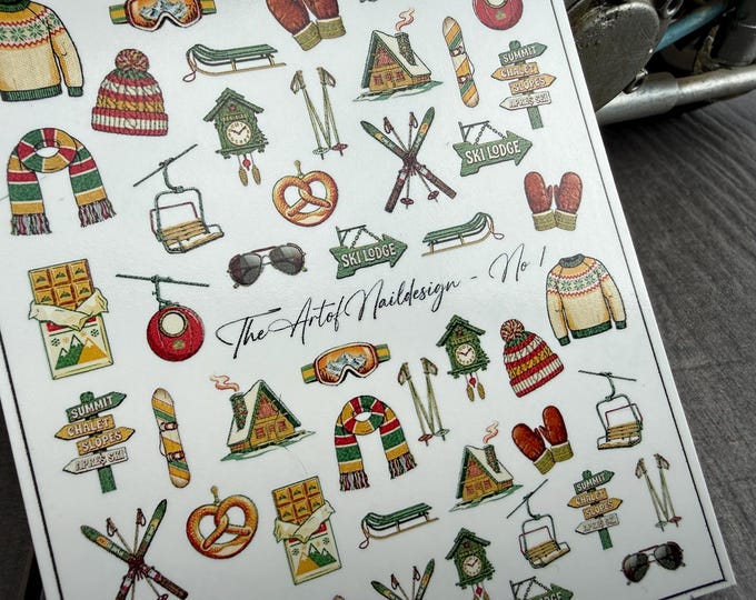 Retro Ski Winter Water-Slide Decal Sticker | Vintage Nails | Nail Art | Winter Vacation