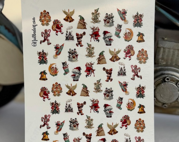 Nail Stickers, Vintage Mid-Century Modern Christmas, Water Slide Decal, Retro Christmas 1950s-1960s