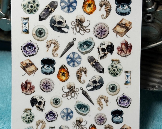 Magical Elements Nail Art Water Slide Stickers for Nails, Nail Stickers, Gothic, Dark Elements, Vultures