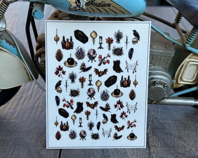 Halloween – Mystical Gothic Water Nail Stickers, Water-Slide Decals, Victorian Raven Nail Art Stickers