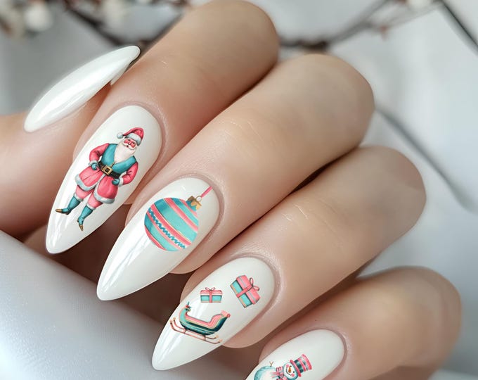 Christmas retro nail art waterslide decals, Christmas nails, Merry Christmas, Christmas winter fingernails