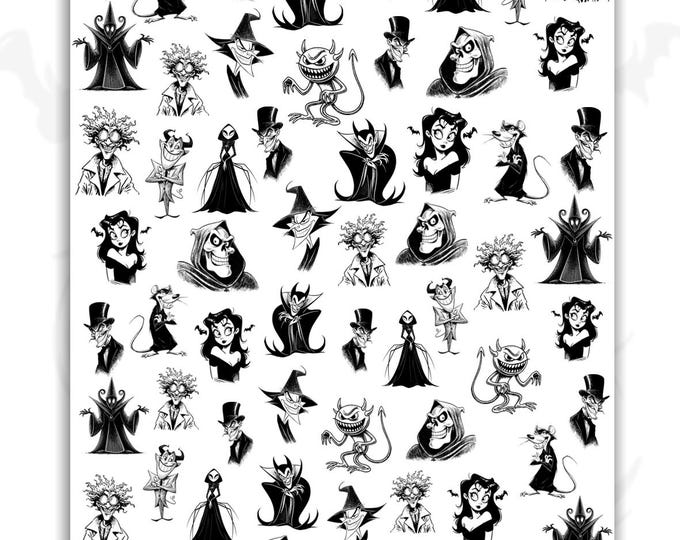 Villains Halloween Water-Slide Nail Art Stickers, Black and White Nail Stickers