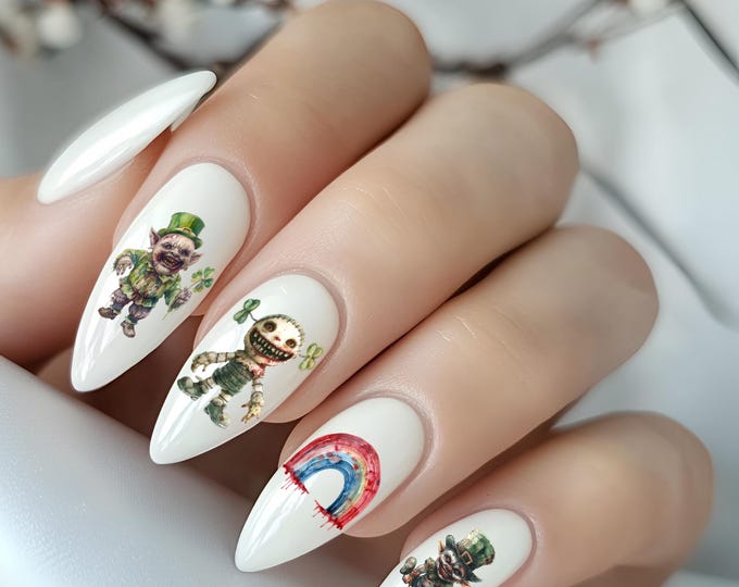 2D St. Patrick's Day Nail Stickers, Quirky Horror Decals, Waterslide Nail Art Stickers
