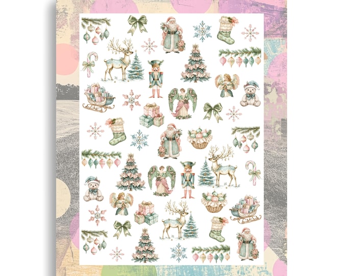 Christmas Nail Stickers / Water Nail Decals / Victorian Vintage Winter Christmas Watercolor