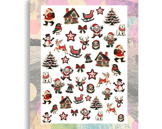Nail stickers, nail tattoo nail art, retro Christmas, Santa Claus nail art sticker winter Christmas tree holidays