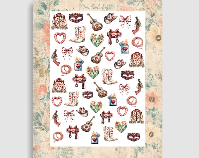 Western Love - Waterslide Nail Decals - Cowboy Love, Valentine's Day, Country Style