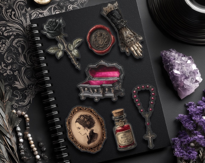 Vampire Sticker Set, Undead Creatures Stickers, Vampire Stickers, Bloodsucker Fantasy Stickers, Fangs - Matte/Glossy