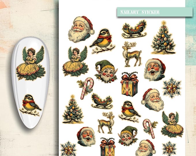 Nail art stickers Christmas, antique Christmas, snowflake, angel, Christmas tree, poinsettia, winter, nail stickers, nail tattoo