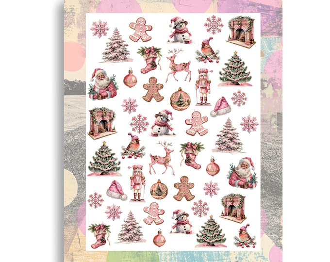 Nail stickers, nail tattoo nail art, retro pink Christmas, snowman nail art stickers winter snowflakes holidays