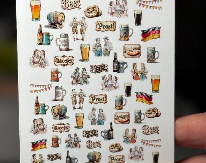 2D Oktoberfest Water Slide Nail Stickers, Nail Art Stickers for Beer Lovers, Beer Festival, Beer Garden