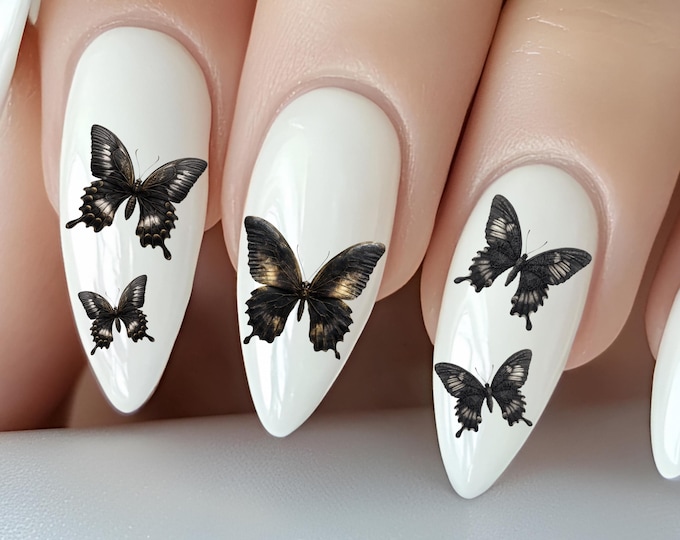 Gothic Butterfly Water Nail Stickers, Water Decals for Nails, Moths, Dark Butterflies