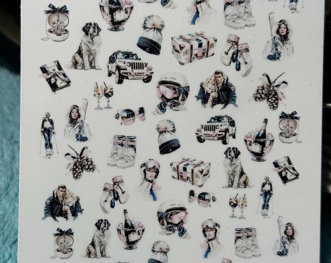 Winter holiday nail art waterslide stickers for nails, nail stickers for ski holidays, winter