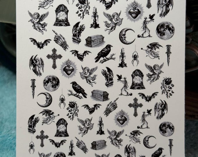 Gothic Vintage Water Slide Nail Stickers, Creepy Nail Stickers, Halloween Nail Art