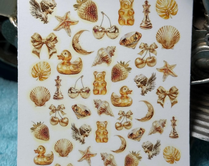 Aesthetic water nail stickers, water slide stickers for nails, stylish gold nail art stickers