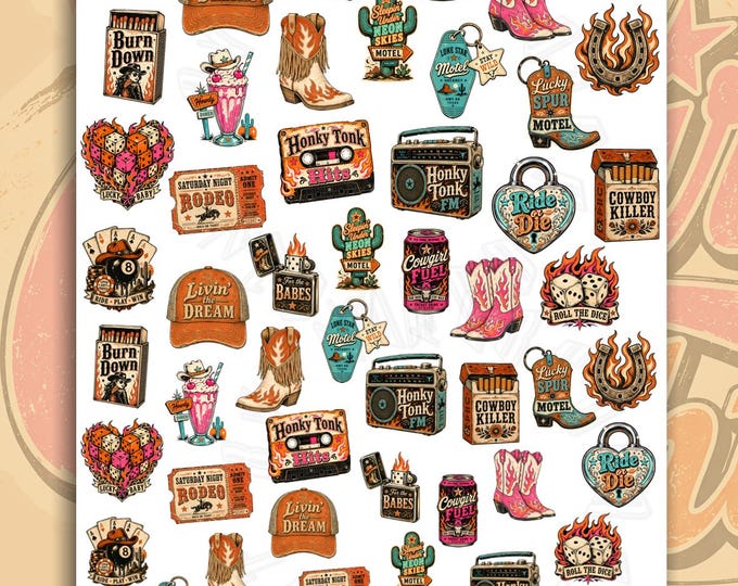 Western Rodeo Cowgirl Water-Slide Nail Art Stickers, Retro Antique Style